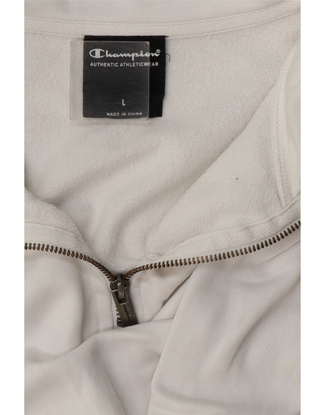 Champion Mens Zip Neck Sweatshirt Jumper Large White Cotton
