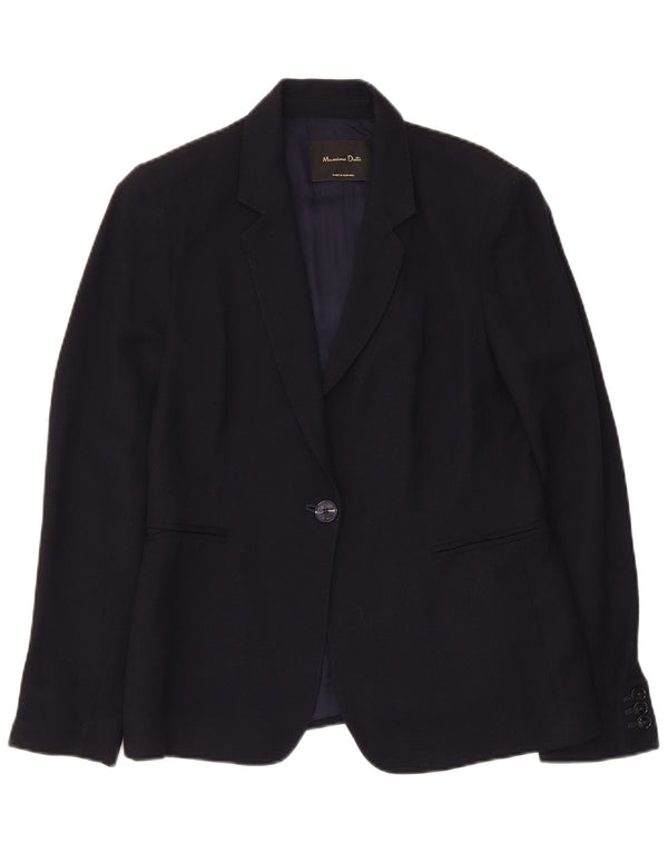 Massimo Dutti Womens 1 Button Blazer Jacket EU 40 Medium Navy Blue Viscose