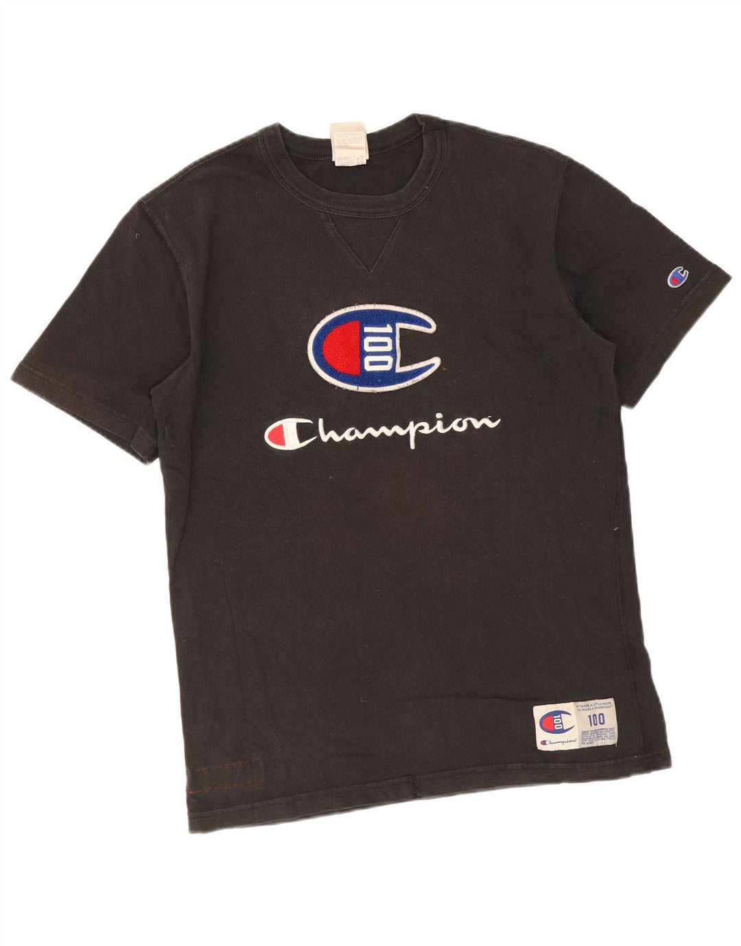 Champion Mens Graphic T-Shirt Top Medium Black Cotton