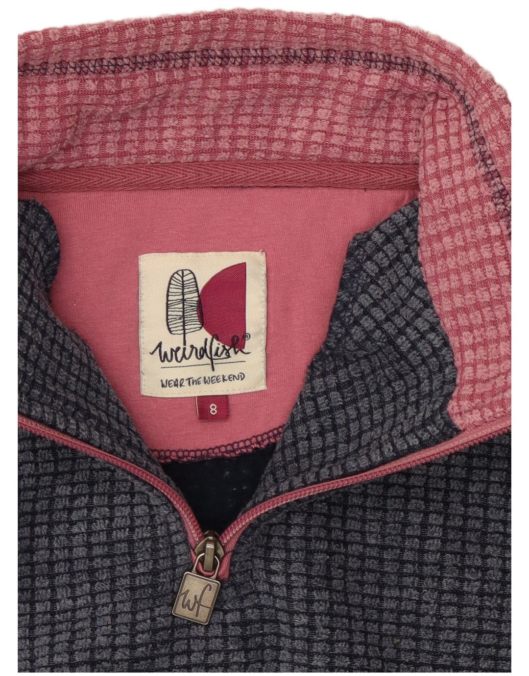 WEIRD FISH Womens Zip Neck Fleece Jumper UK 8 Small Navy Blue Polyester