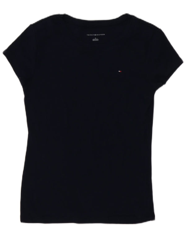 TOMMY HILFIGER Womens T-Shirt Top UK 12 Medium Navy Blue Cotton