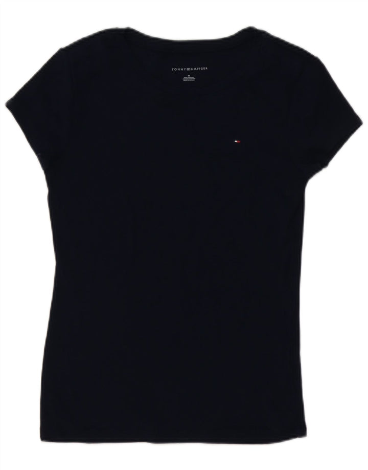 TOMMY HILFIGER Womens T-Shirt Top UK 12 Medium Navy Blue Cotton