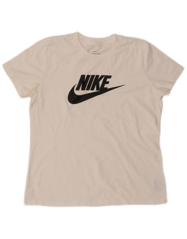 Nike Womens Graphic T-Shirt Top UK 14 Medium White Cotton