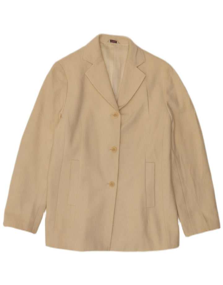 Stefanel Womens 3 Button Blazer Jacket UK 14 Medium Beige Wool