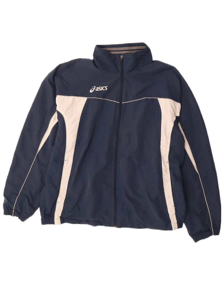ASICS Mens Tracksuit Top Jacket XL Navy Blue Colourblock Polyester