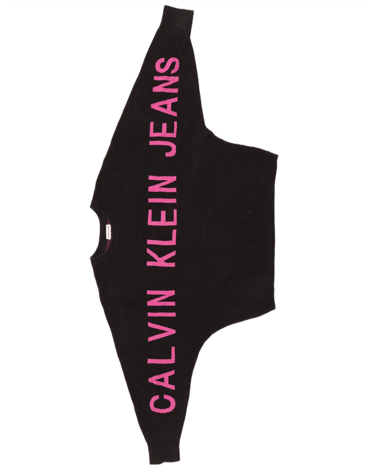 CALVIN KLEIN JEANS Womens Crop Sweatshirt Jumper UK 14 Medium Black