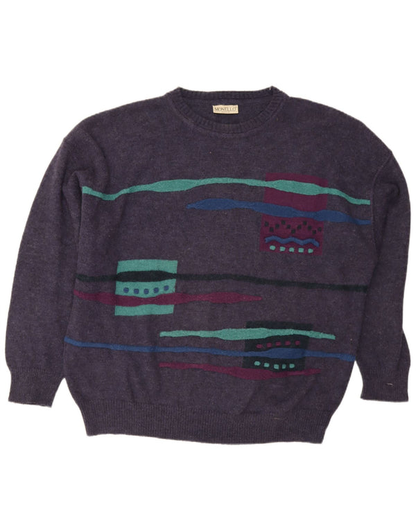 Monello Mens Crew Neck Jumper Sweater XL Purple Geometric Wool