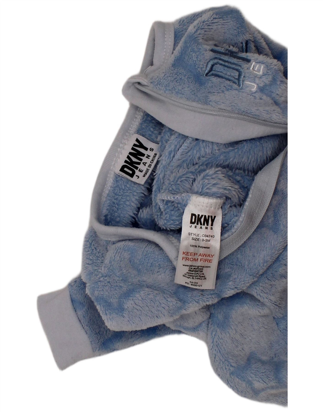 DKNY Baby Boys Abstract Pattern Fleece Jumpsuit 0-3 Months  Blue Polyester