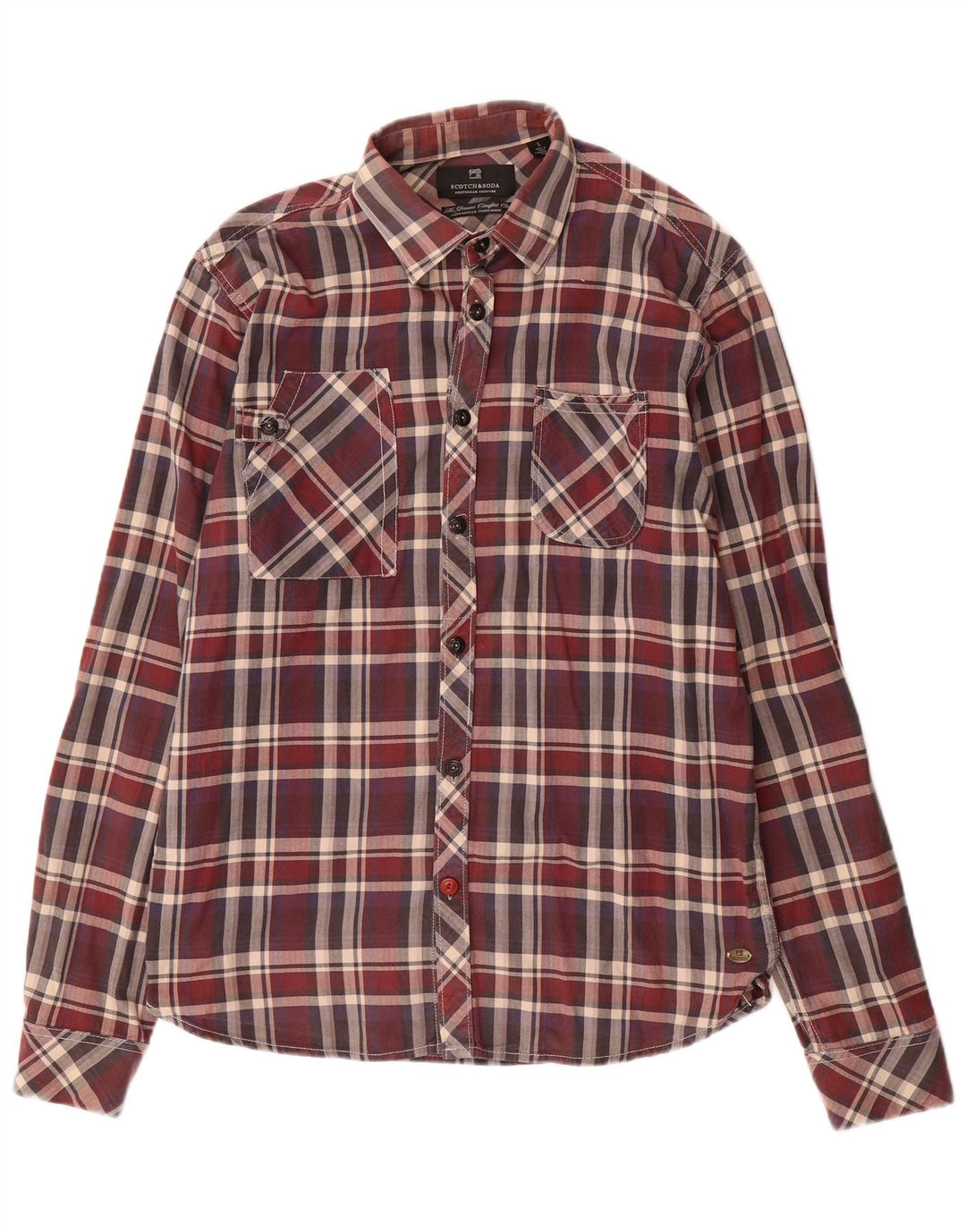 SCOTCH & SODA Mens Shirt Large Maroon Check Cotton