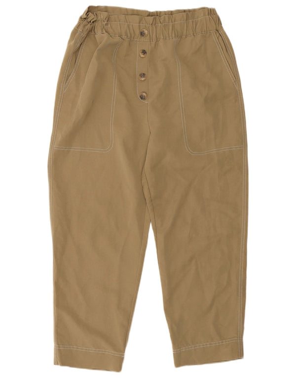 Zara Womens Loose Fit Cropped Trousers Large W30 L24 Khaki Modal