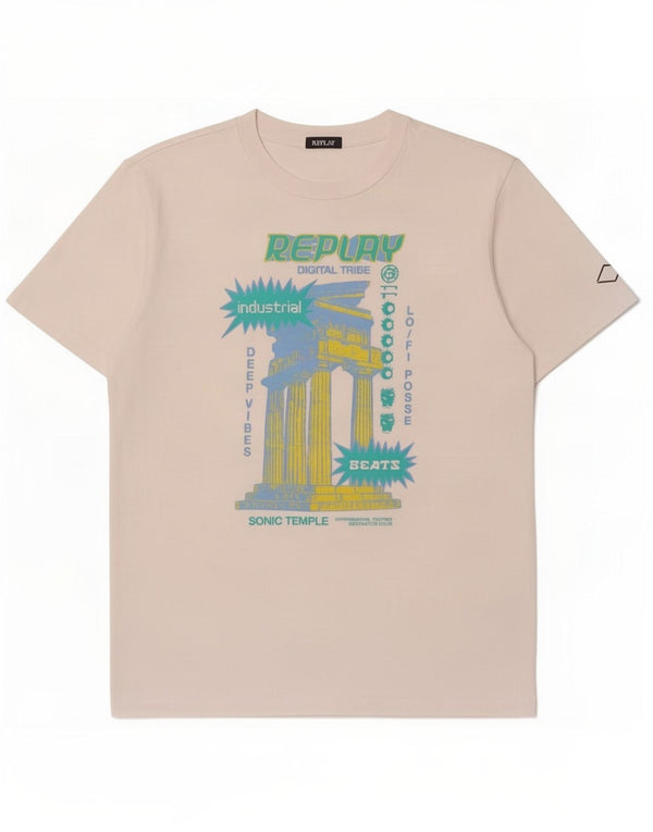 Replay Mens Graphic T-Shirt Top Large White Cotton