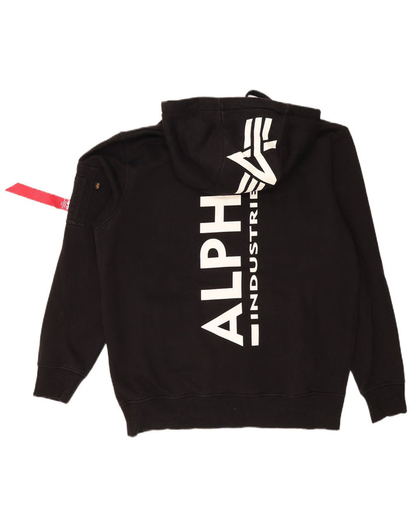 ALPHA INDUSTRIES Mens Graphic Hoodie Jumper XL Black Cotton