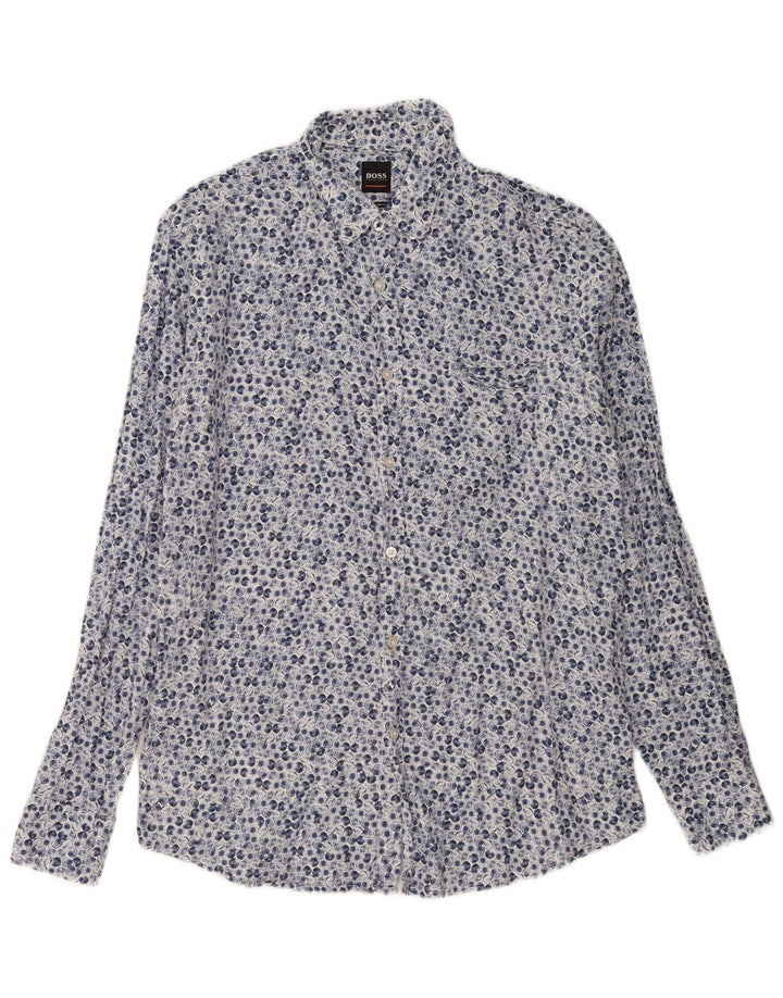 Hugo Boss Mens Regular Fit Shirt Large Blue Geometric