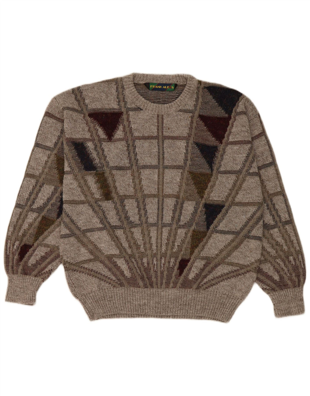 Frank Alexs Mens Crew Neck Jumper Sweater IT 50 Medium Grey Geometric Wool