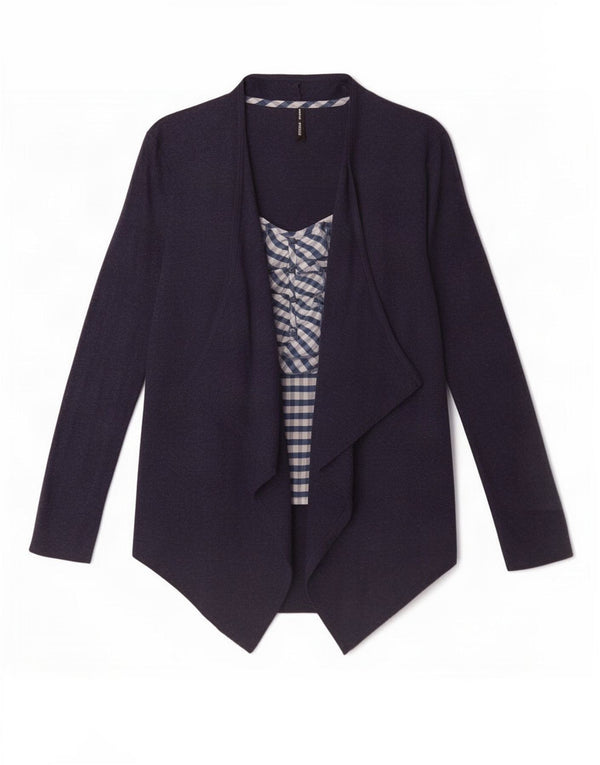 Marks & Spencer Womens Long Sleeve Blouse Top UK 8 Small Navy Blue Gingham
