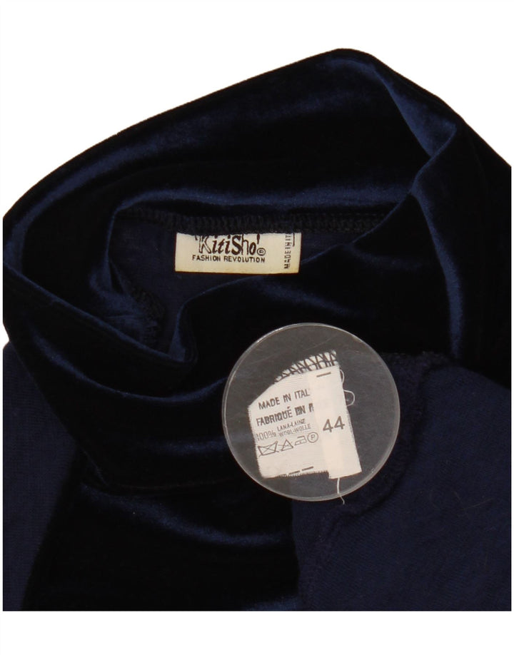 Vintage Womens See Through Blouse Top IT 44 Medium Navy Blue Wool