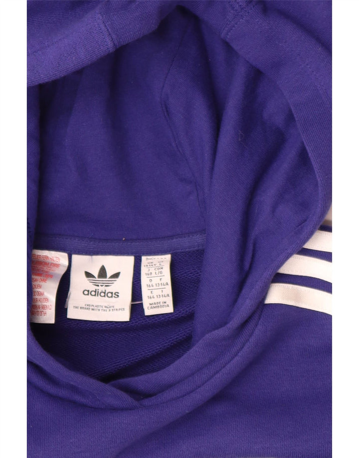 ADIDAS Girls Crop Graphic Hoodie Jumper 13-14 Years Purple Floral Cotton