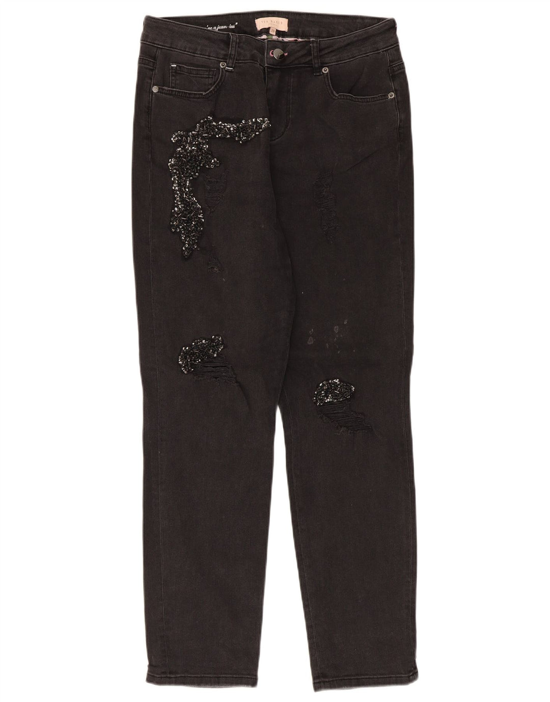 Ted Baker Womens Distressed Slim Jeans W28 L28 Black Cotton