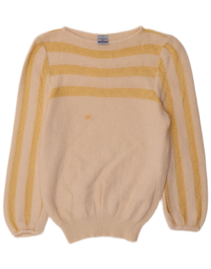 AWOBA Womens Boat Neck Jumper Sweater UK 12 Medium Off White Striped