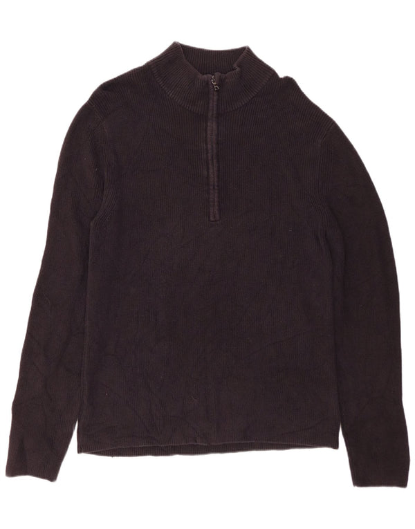 CALVIN KLEIN Mens Zip Neck Jumper Sweater XL Black Cotton