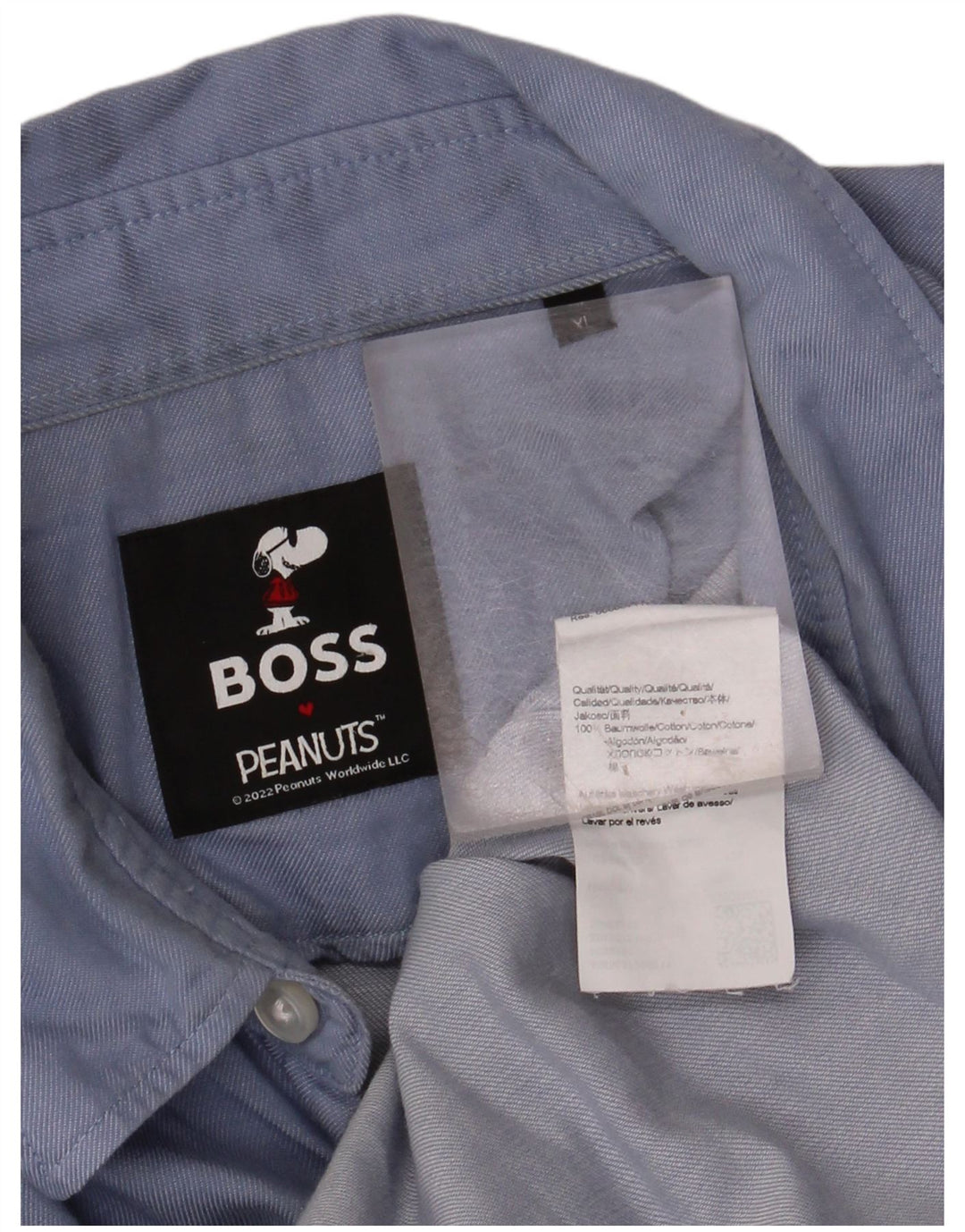 HUGO BOSS Mens Peanuts Shirt XL Blue Cotton