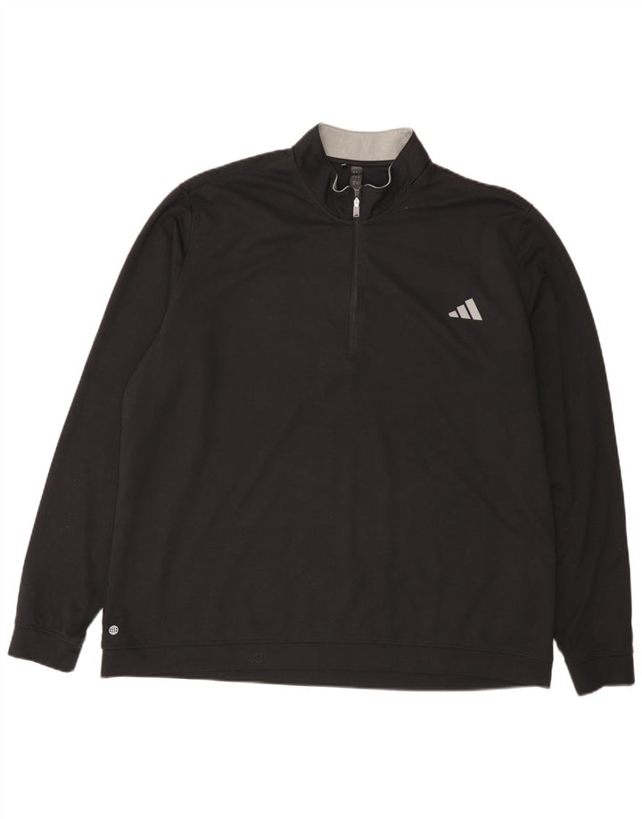 Adidas Mens Zip Neck Sweatshirt Jumper 2XL Black Polyester