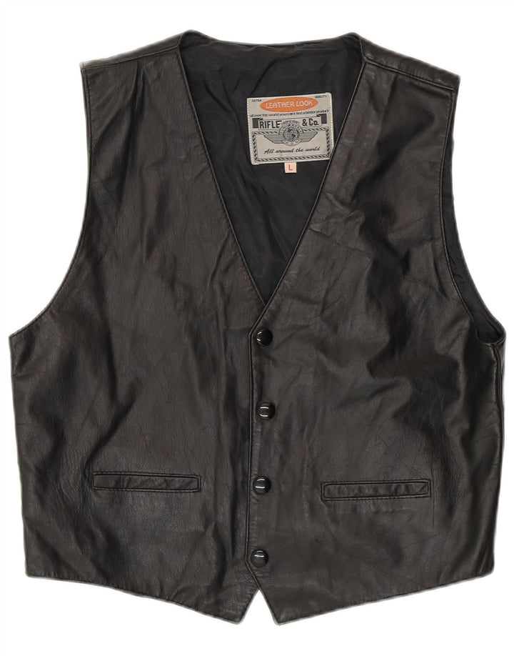 Rifle Womens Leather Waistcoat UK 16 Large Black Biker
