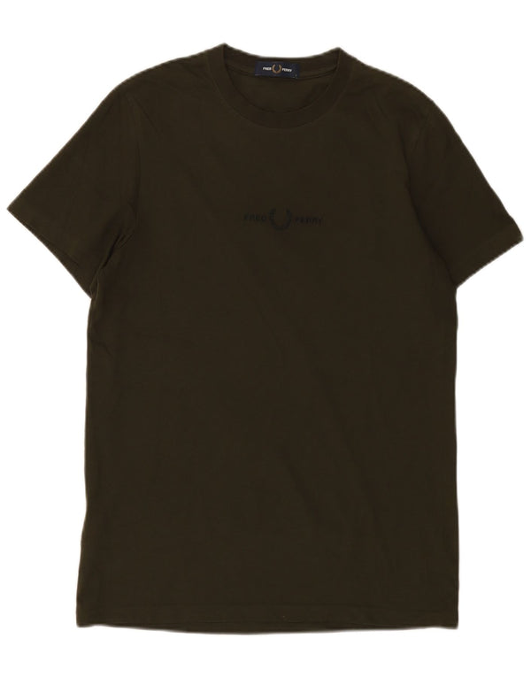 FRED PERRY Mens Graphic T-Shirt Top Small Khaki Cotton