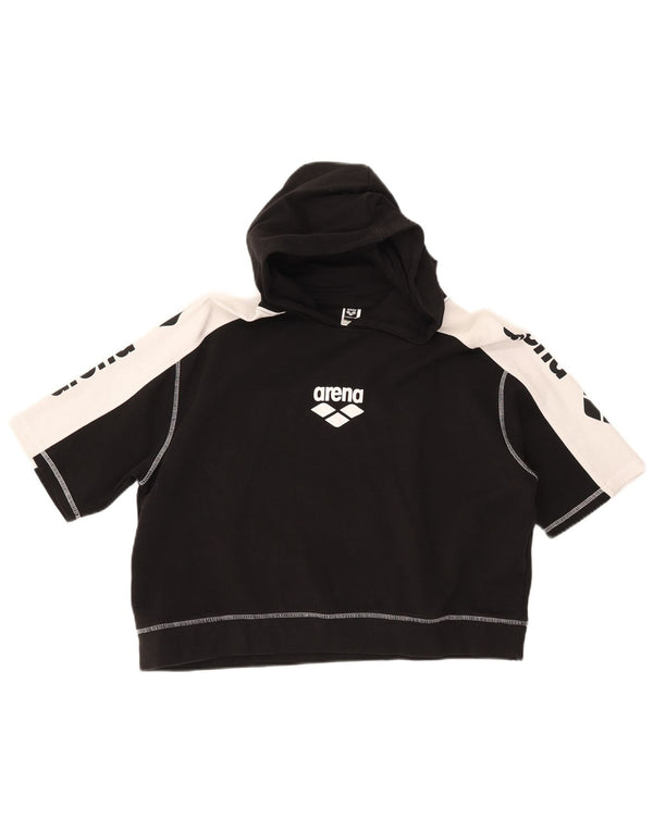 ARENA Womens Graphic Hoodie Jumper UK 16 Large Black Colourblock