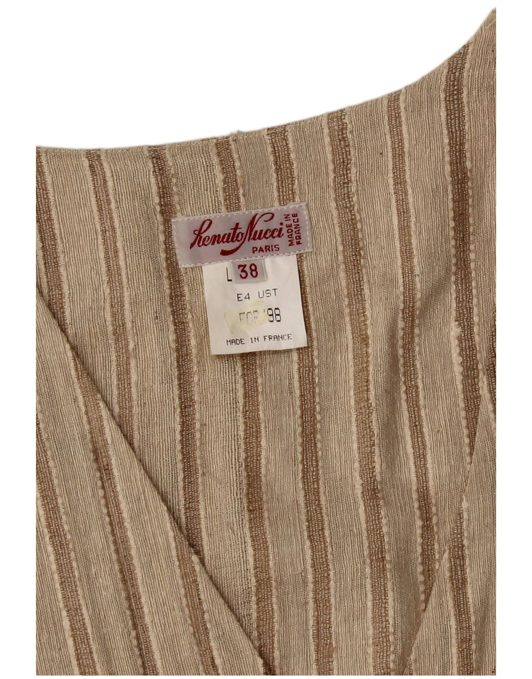 Renato Nucci Womens 5 Button Waistcoat EU 38 Medium Beige Striped Silk