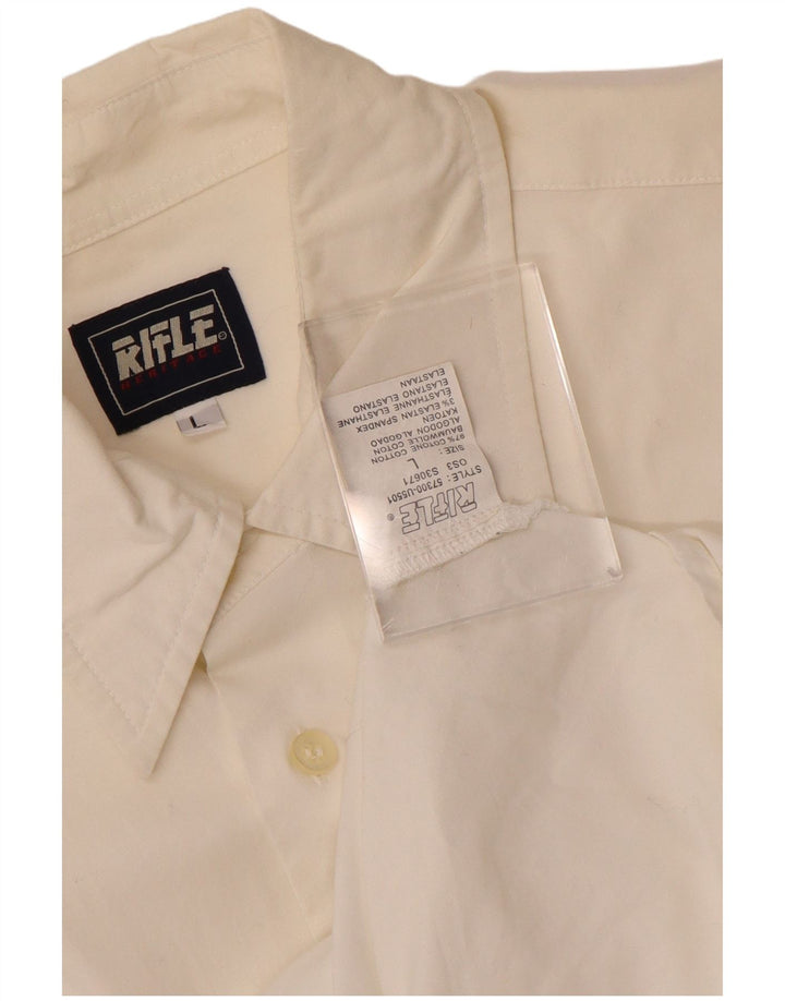 RIFLE Mens Shirt Large White Cotton