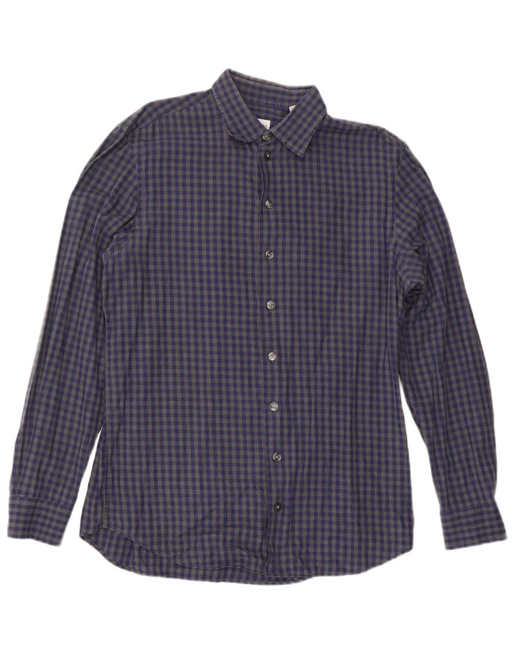Armani Collezioni Mens Shirt Medium Blue Gingham Cotton