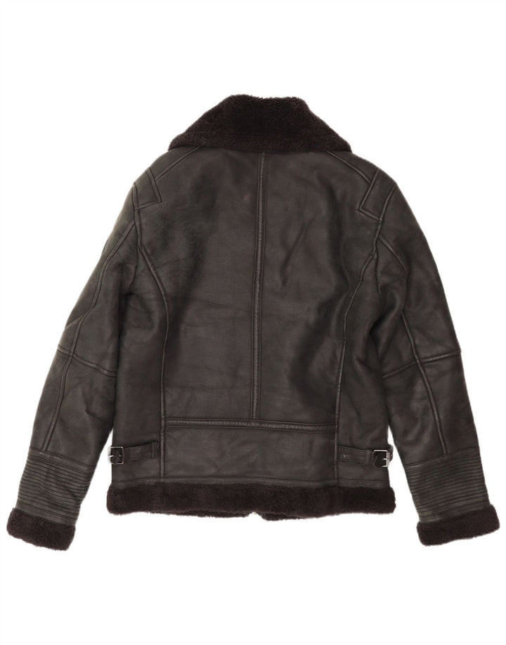 Zara Mens Shearling Jacket UK 38 Medium Black