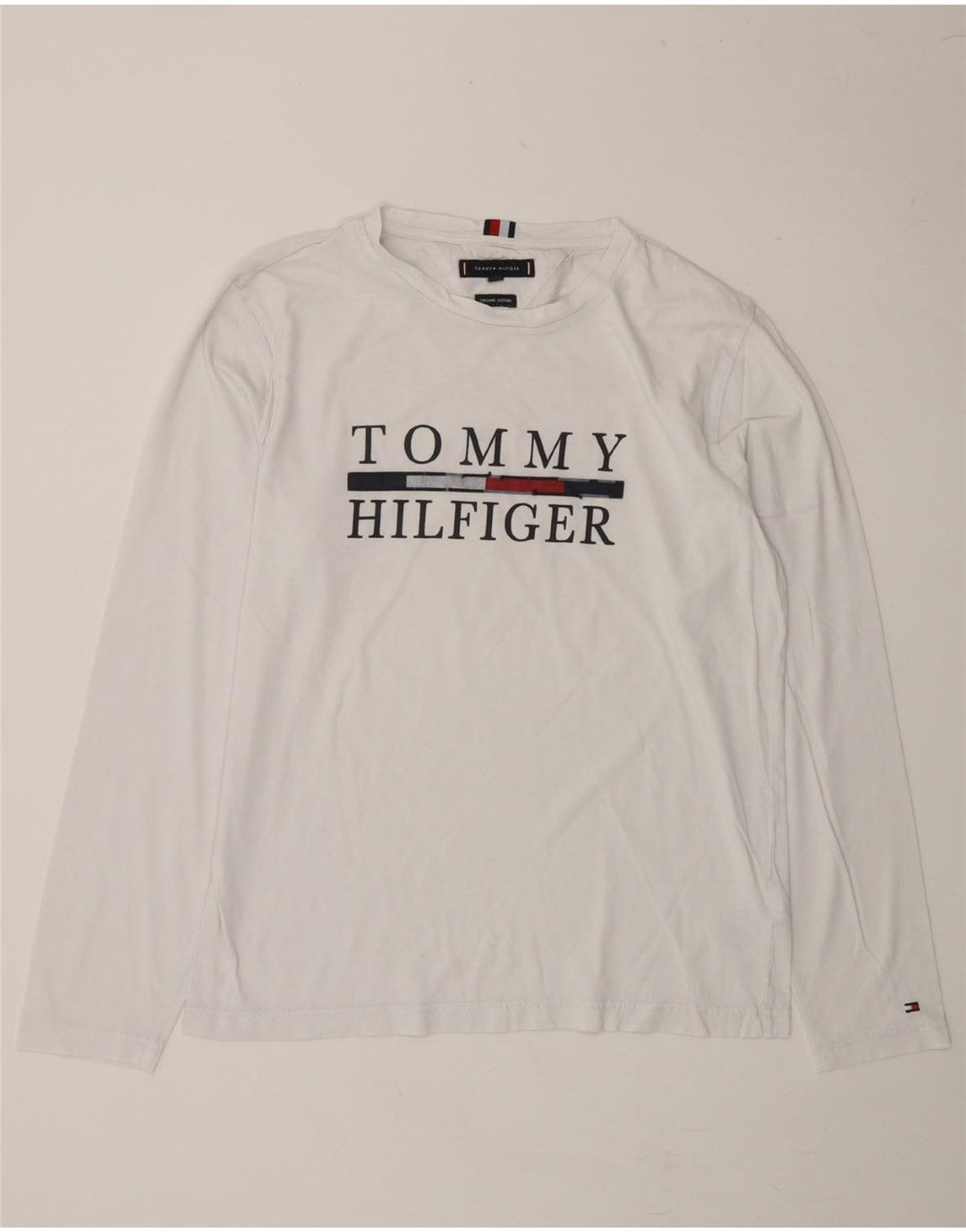 TOMMY HILFIGER Mens Graphic Top Long Sleeve Medium White Cotton Vintage Tommy Hilfiger and Second-Hand Tommy Hilfiger from Messina Hembry 