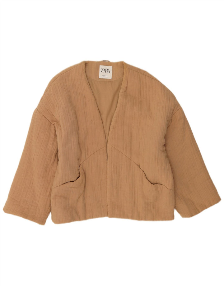 Zara Womens Oversized Open Bomber Jacket UK 16 Large Brown Cotton