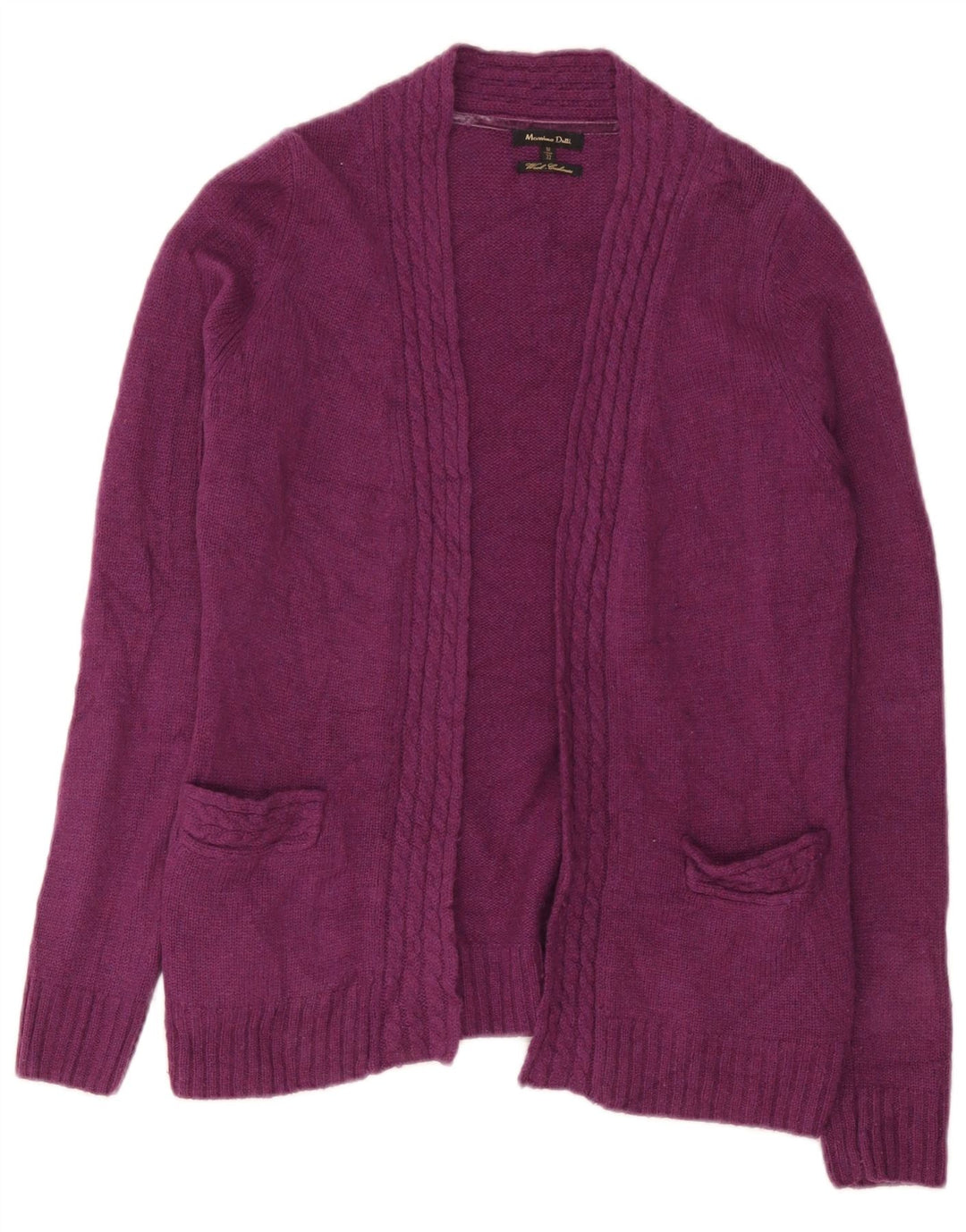 Massimo Dutti Womens Open Cardigan Sweater UK 12 Medium Purple Wool