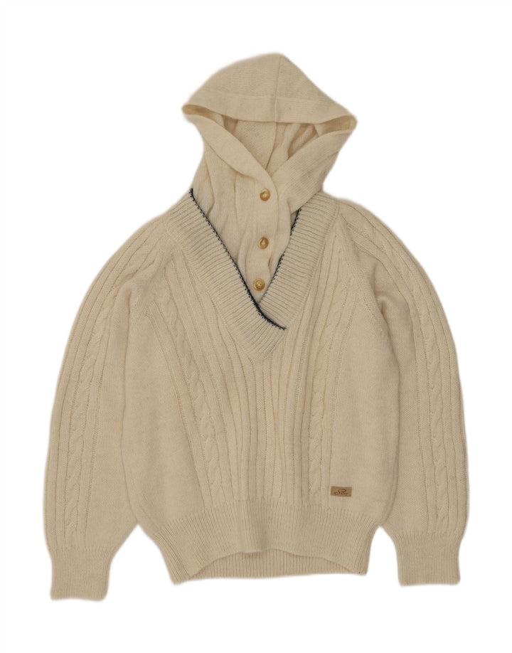 Silvy Womens Hooded Button Neck Jumper Sweater IT 46 Large White