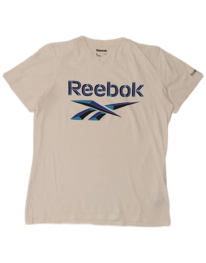 REEBOK Mens Graphic T-Shirt Top Large White Cotton
