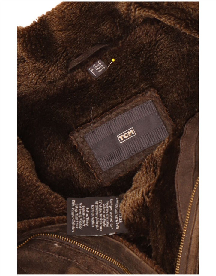 TCM Womens Shearling Jacket UK 28/30 3XL Brown Leather