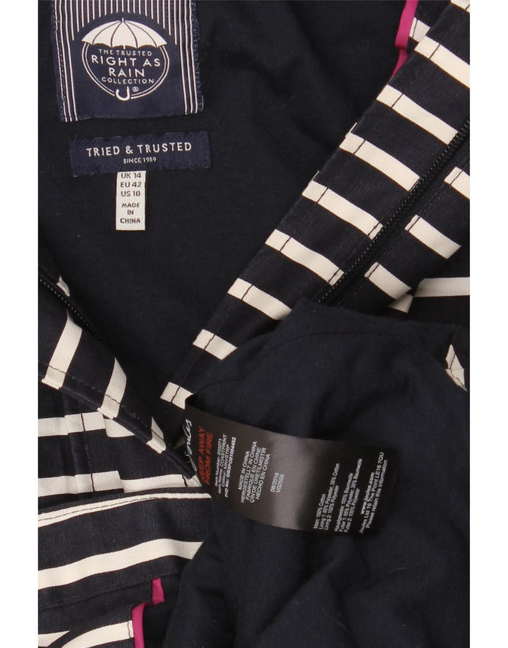 JOULES Womens Hooded Rain Jacket UK 14 Medium Navy Blue Striped Cotton
