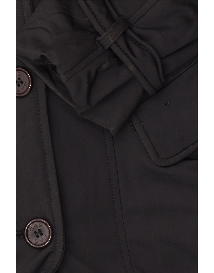 GAS Womens Double Breasted Trench Coat UK 10 Small Black Polyamide