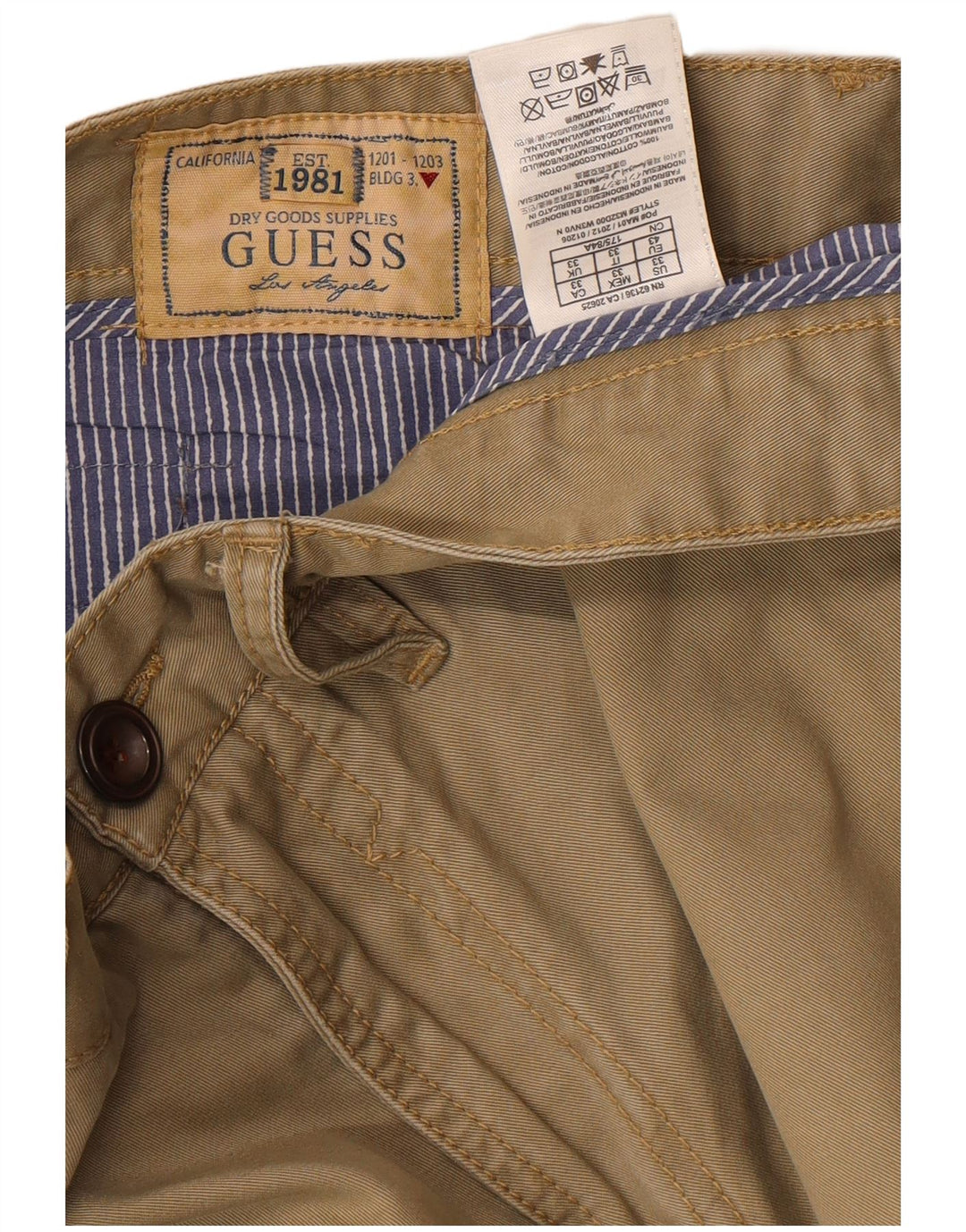Guess Mens Chino Shorts W33 Medium  Beige Cotton