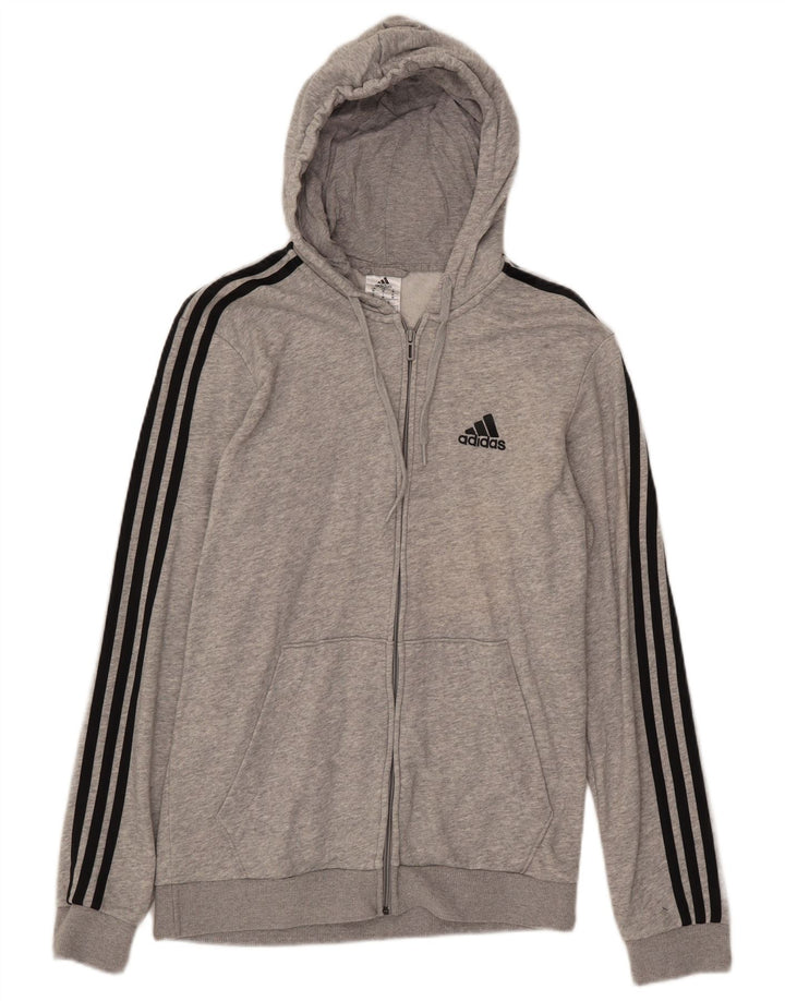 ADIDAS Mens Zip Hoodie Sweater Medium Grey Flecked Cotton