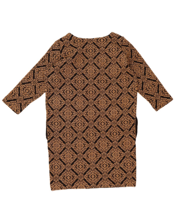 Zara Womens 3/4 Sleeve Jumper Dress UK 12 Medium Brown Geometric