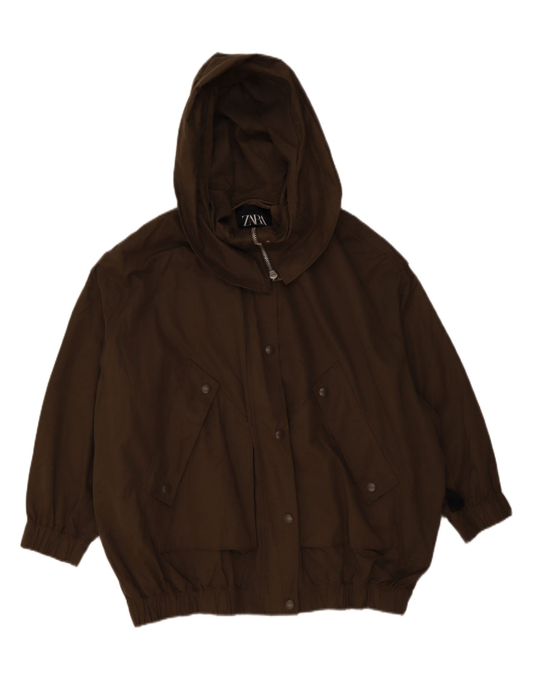 ZARA Mens Oversized Hooded Bomber Jacket UK 38 Medium Khaki Polyester