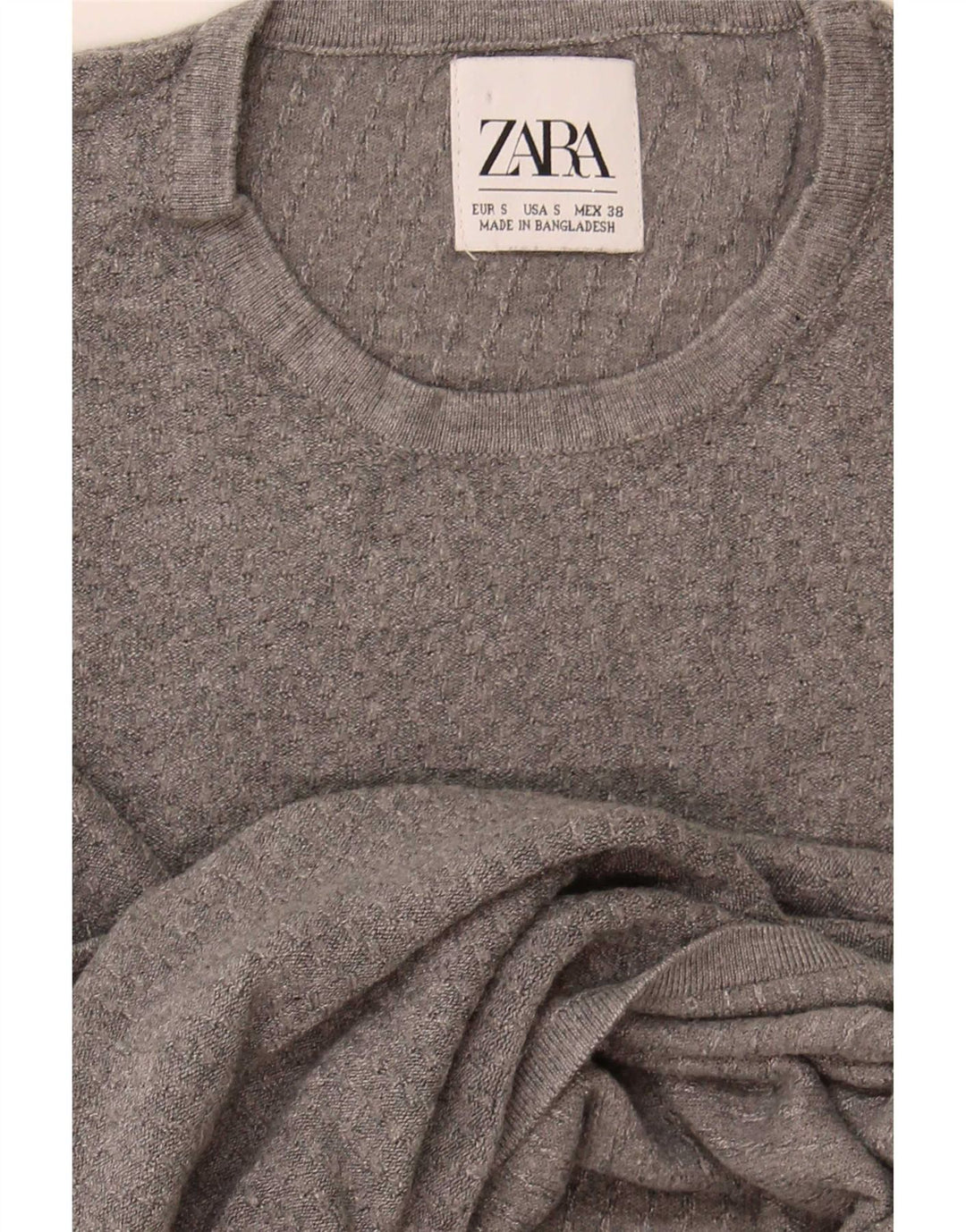 Zara Mens Crew Neck Jumper Sweater Small Grey