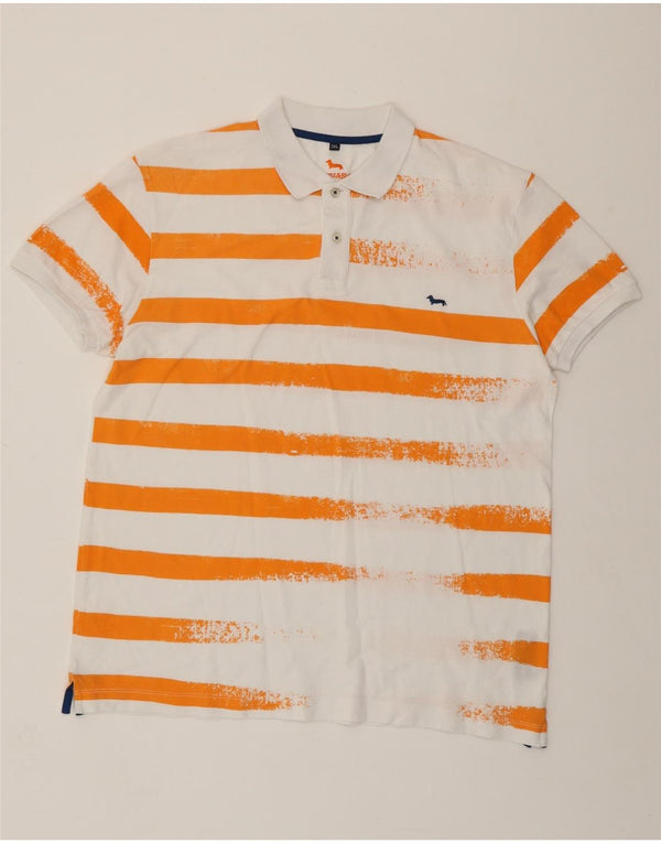 HARMONT & BLAINE Mens Narrow Fit Polo Shirt 3XL White Striped Cotton