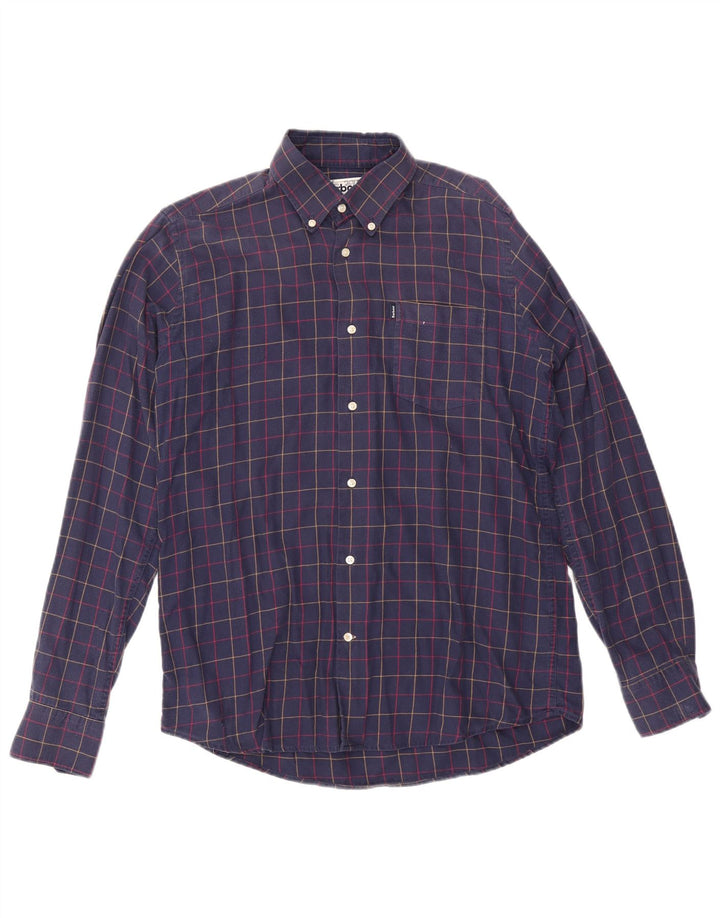 Barbour Mens Tailored Fit Flannel Shirt Medium Navy Blue Check Cotton