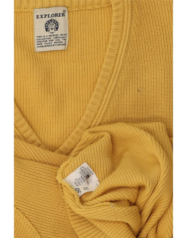 Explorer Mens V-Neck Jumper Sweater IT 50 Medium Yellow Wool