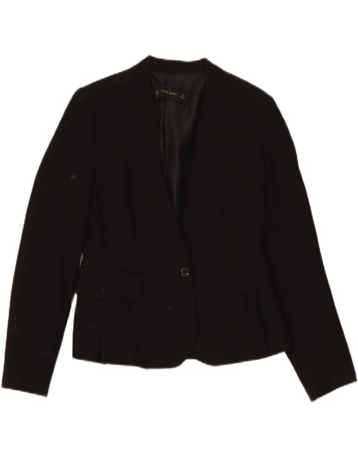 ZARA Womens 1 Button Blazer Jacket UK 12 Medium Black Polyester Vintage Zara and Second-Hand Zara from Messina Hembry 